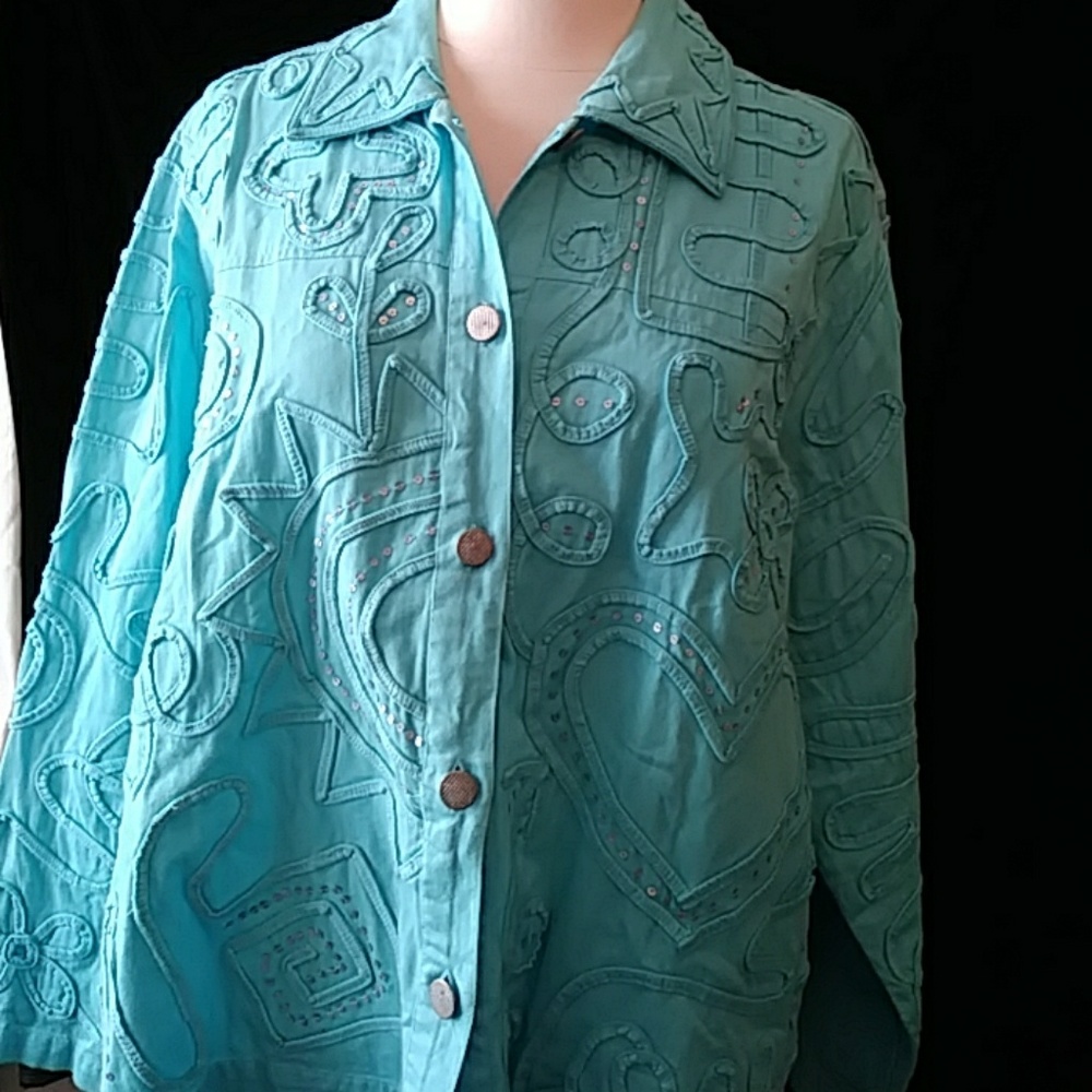 Units Woman turqoise embellished jacket-sz 1X